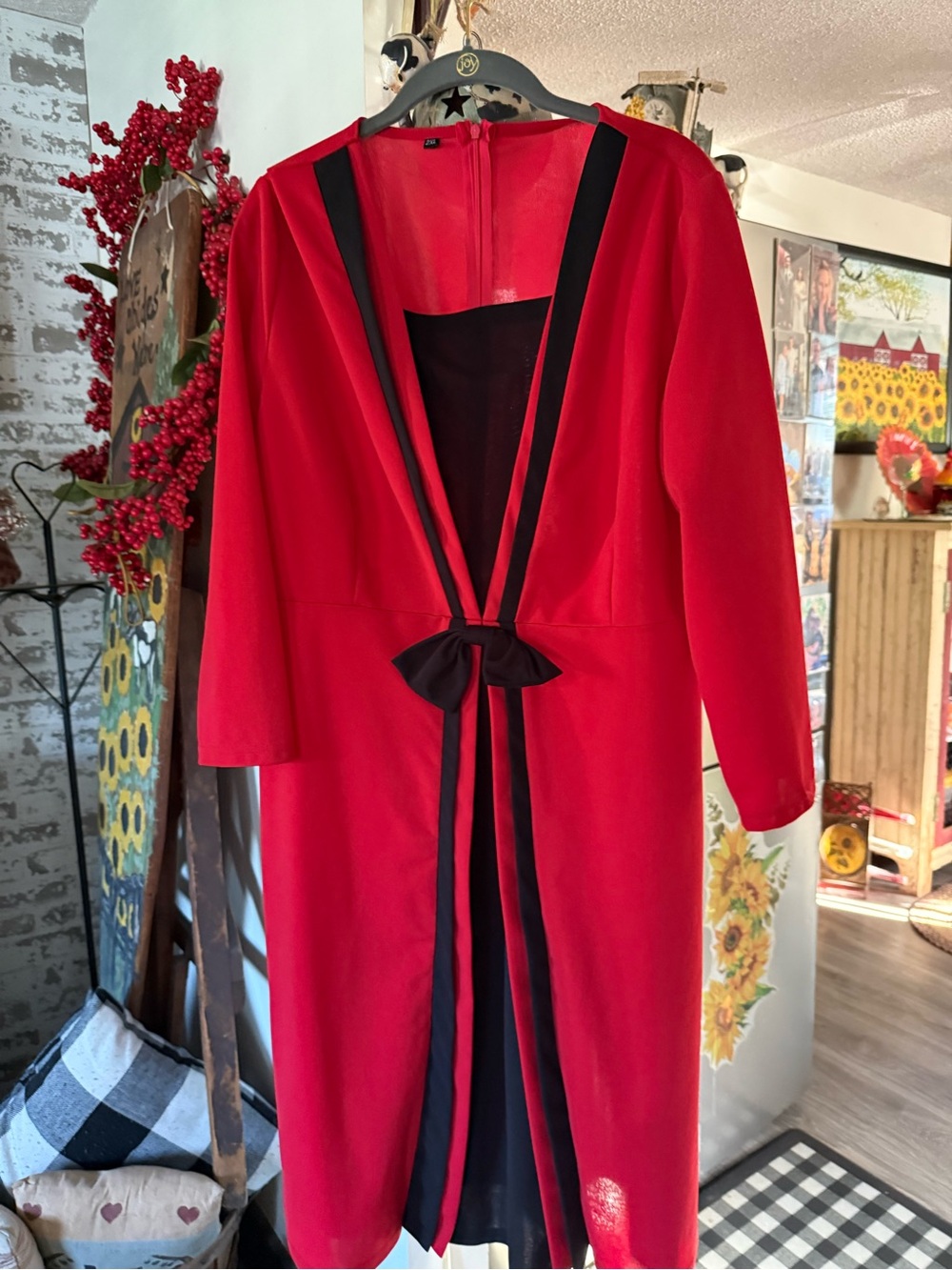 Red Dress with Black Trim and Bow